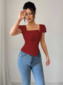 Elenzga Elegant Summer Vacation Shirts For Ladies - Red - View 5