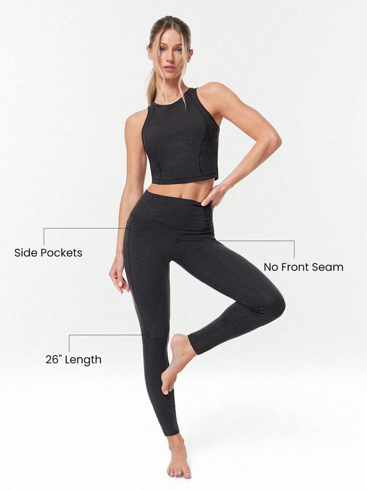 26" Softy Velvaire No Front Seam High-Waist Leggings With Side Pockets Low Impact Yoga Pilates Studio Daily Casual Wear  Spring Summer