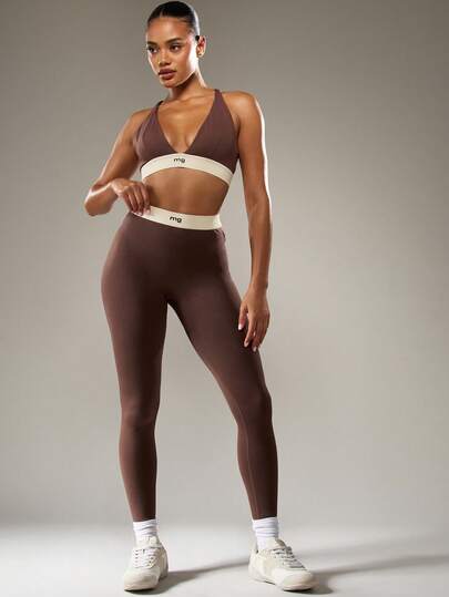 MISSGUIDED Mallas deportivas de cintura alta con cinturilla con marca, pantalones de compresión para entrenamiento activo, ropa deportiva de rendimiento