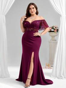 Coutiva Plus Size Formal Evening Gown (Heavily Embellished) - Red Violet - View 7