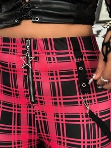 SHEIN Whyspr Grunge Punk Plus Size Women Punk Plaid Print Dark Style Leggings - Multicolor - View 3