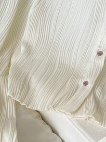 SHEIN 优雅简约法式纹理波浪条纹衬衫 - 米色 - 查看 5