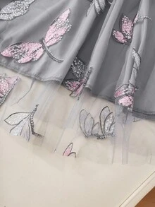 Franclia Women's Elegant Delicate Round Neck Mesh Embroidered Sequin Sleeveless Short A-Line Dress, Apricot Color, Summer - Grey - View 4