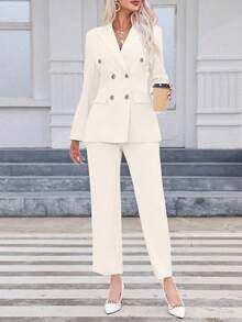 EURMUSE Bộ quần dài tay và áo blazer tối giản mặc hàng ngày cho nữ - trắng - Xem 3