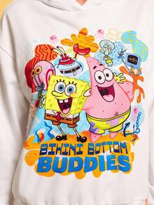 SpongeBob SquarePants | SHEIN Damen Lässig Lustiges süßes Cartoon & Buchstaben Grafik Lose Hoodie Sweatshirt, Frühling/Herbst, Drop-Shoulder
