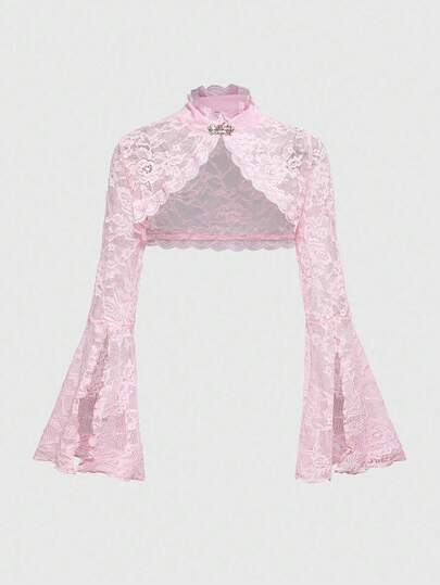 Goth Cardigan corto in pizzo con maniche a sbuffo versatile e split, stile gotico, per donna