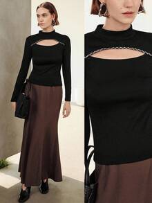 Uhlyne Women's Fashion Autumn Hollow Design Sexy Yet Elegant Retro Classic Casual High Neck Knit Slim Fit Practical Workwear Top All White Fall Cloth For Women