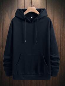 RueChic Cotton Men Skeleton & Slogan Graphic Drop Shoulder Drawstring Hoodie - Navy Blue - View 2