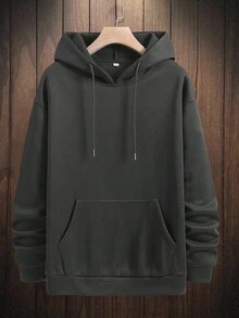 RueChic Cotton Men Skeleton & Slogan Graphic Drop Shoulder Drawstring Hoodie - Dark Grey - View 2