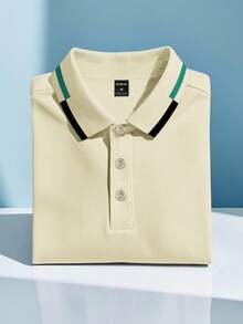 Calvornis Men's Contrast Color Half-Placket Casual Versatile Short Sleeve Polo Shirt Golf Shirt For Men Mens Polo Shirt