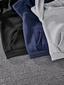 3pcs/Set Teen Boys' Solid Color Hoodie And Sweatpants Set, Fashion Casual Streetwear Outdoor Pocket Drawstring Waist Autumn Blue - Multicolor - View 4