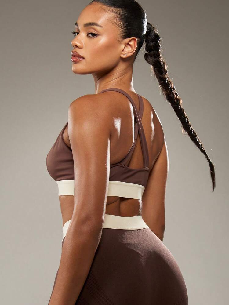 MISSGUIDED Tiefer V-Ausschnitt Sport-BH mit hoher Unterstützung, elastischem Band, Workout Fitness Yoga Top, Athletischer Lauf-BH mit Kreuzrücken, Trainings-Aktivbekleidung