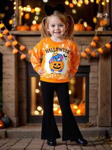 2pcs/Set Young Girl Cute Cartoon Princess Sweatshirt & Sweatpants, Fashionable Sports Style Suitable For School And Sports, For Halloween Party