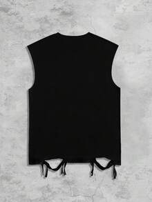 ROMWE MEN Street Life Camiseta de cuello redondo sin mangas con diseño gráfico de hockey sobre hielo y efecto desgastado para hombres - Negro - Ver 2