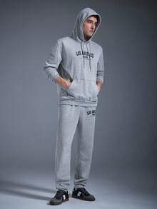 DRIFTMERE 男士薄款连帽衫和运动裤套装，常规版型，个性化印花图案，时尚休闲套装，带口袋和抽绳腰带，适合送给丈夫或男友，适合街头、通勤和户外活动。 - 淺灰色 - 查看 6