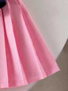 2pcs/Set Young Girls Back To School Collegiate Style Sweatshirt And Pleated Skirt Set, Navy Blue Collar Sweatshirt With Letter Print, Pink Pleated Skirt, School Uniform Look Fall Winter - Royal Blue - View 4