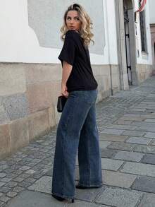 Jeta Ari Women's Mid-Rise Loose Fit Denim Pants - Dark Wash - View 4