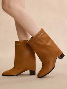 Rosivie Cuccoo 女士时尚舒适高跟方头天鹅绒踝靴，秋季 - 棕色 - 查看 1