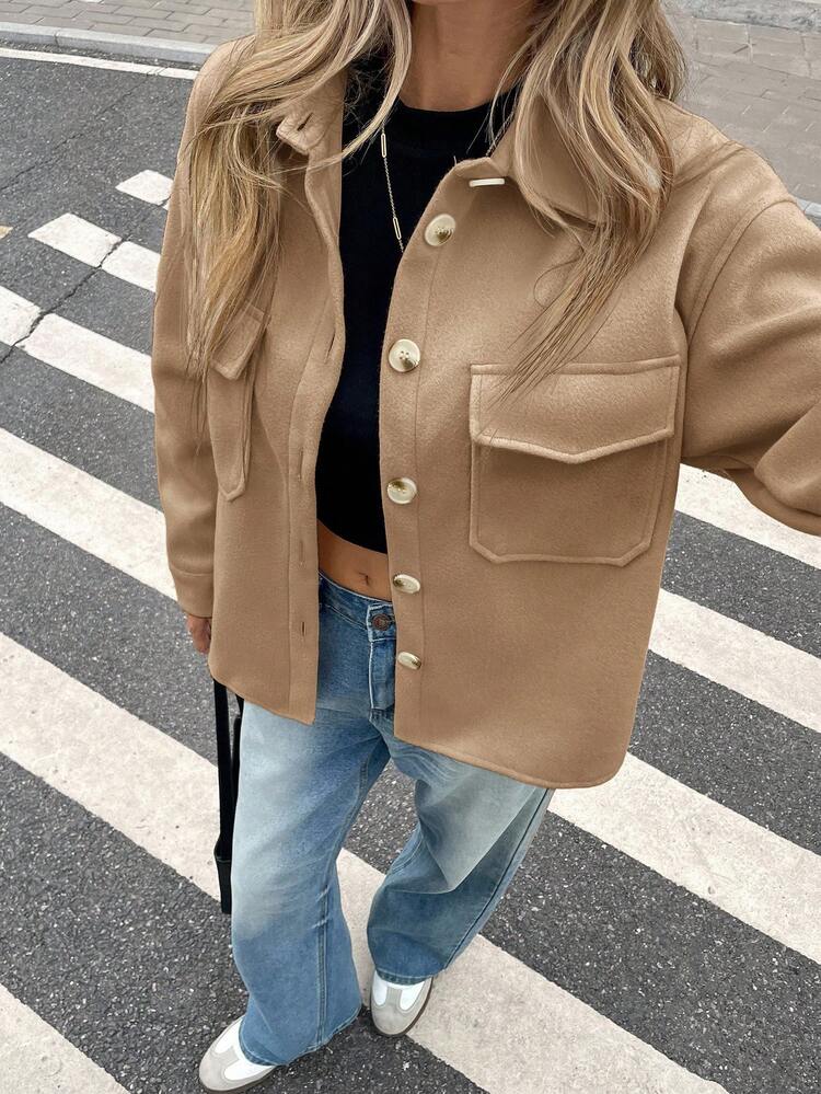 Flap Pocket High Low Hem Overcoat In Fall/Winter Brown