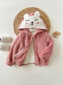 SHEIN Baby Girl Cute Thermal Lined Hooded Jacket, Versatile For Autumn/Winter Fall