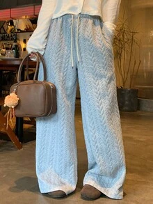 DAZY Women's Textured Casual Loose Wide-Leg Sweatpants, Solid Color, Autumn/Winter Women Joggers