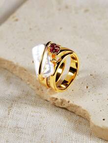 Opalesca 18K镀金个性化戒指，适合日常佩戴 - 金黃色 - 查看 1