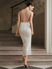 Anewsta 女式新款优雅时尚串珠拼布无袖节日连衣裙