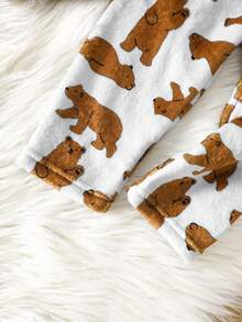 2 件套男婴卡通熊刺绣舒适休闲家居服套装，冬季