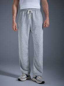 DRIFTMERE Men's Fall/Winter Straight Leg Knitted Sweatpants, Track Pants Spring To Summer - Light Grey - View 6