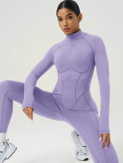 Powerista 女式字母印花插肩袖前拉链连体裤