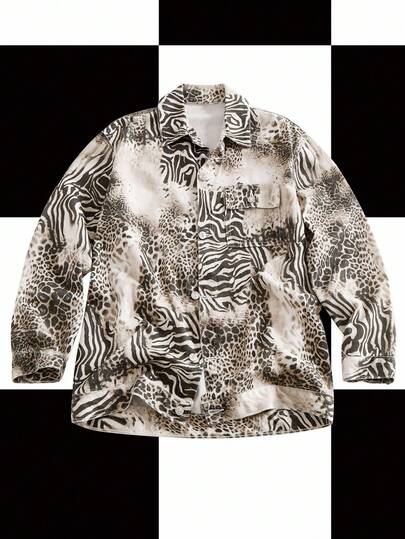 Y2Kool Women's Leopard, Zebra, Animal Print Denim Jacket And Coat, Suitable For Halloween, Street, Back To School Party, Evening Party, Y2K Animal Print Shirt Tiger Print Shirt Leopard Shirt Zebra Print Shirt Cheetah Shirt Matching Idea Winter Stylish Clothing Collection New Year Outfits