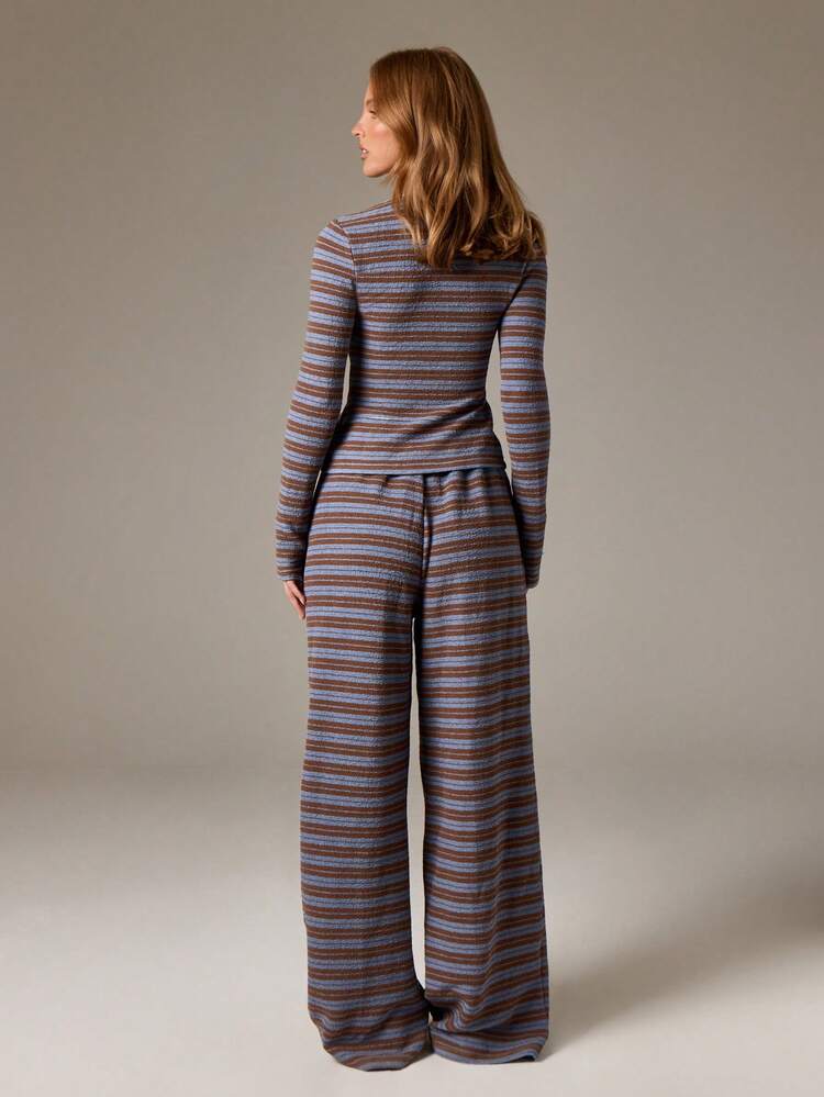 Knit Button Front Top With Palazzo Pants