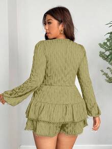 Elenzga 加大码性感纯色深V领连体衣 - 橄欖綠 - 查看 6