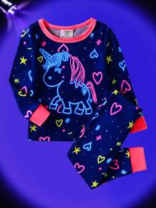 Baby Girls' Minimalist Fashion All-Over Birthday Cake & Dessert Print Long Sleeve Top And Leggings 2 Pieces Pajama Set Girls Unicorn Pajamas Glow In The Dark Pajamas Girls Sleepwear,Snug Fit