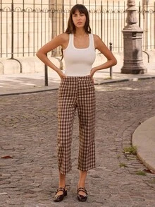 lacRébo Brown Check Print Tailored Trousers Fall Spring Summer Going Out European Style Trousers Luxury - Multicolor - View 3
