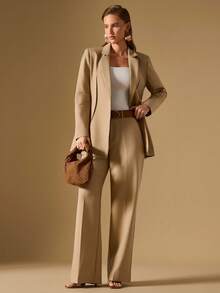 Briarwyn Áo khoác blazer cổ ve lật thanh lịch thời trang dành cho nữ, cài một hàng khuy - Màu Khaki - Xem 6