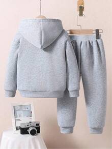 2pcs Young Boys Casual Comfortable Fashion Minimalist Versatile Numeric 23 & Chicago Letter Graphic Grey Hoodie Sweatshirt And Sweatpants Set, Autumn/Winter Fall - Grey - View 2