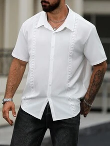Manfinity Homme Plus Size Men's Casual Solid Color Short Sleeve Shirt, Summer - White - View 3