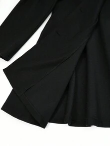 SHEIN Sweetro 秋冬大码休闲纯色双排扣连帽夹克 - 黑色 - 查看 10