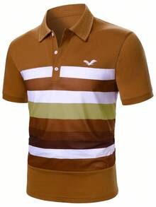 Calvornis 男式鹰条纹短袖休闲通勤 Polo 衫 - 彩色 - 查看 4