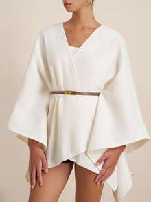 Airaco Women's Solid Color Bat Wing Sleeve Elegant Casual Jacket, Autumn - Apricot - View 3