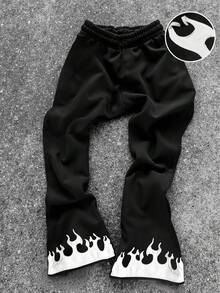 Manfinity EMRG Pantaloni casual da uomo con stampa a lettere, vita con coulisse e tasche, a zampa d'elefante