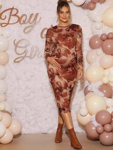 Loomaby Maternity Dresses,Gender Reveal Dress,Maternity Dress,Baby Shower Dress - Brown - View 5