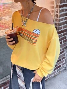 Jouncy Women's Casual Loose Fit Asymmetric Neck Long Sleeve Sweatshirt Fall Cloth For Women