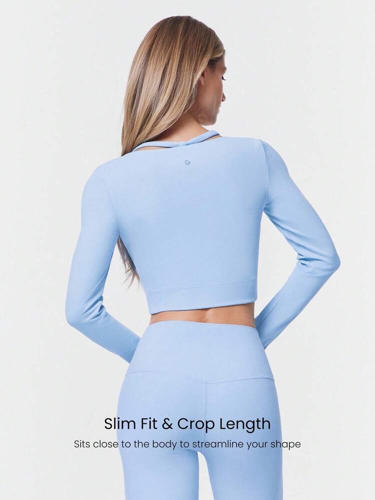 슬림핏 따뜻한 크롭 길이 긴소매 탑, 엄지 구멍 탈착식 패딩 요가 데일리 액티브 웨어 땀 흡수