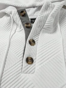 Manfinity Homme Men's Casual Versatile Contrast Color Patchwork Hoodie With Buttons, Casual, Fall - White - View 4