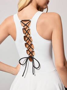 CourtClass Women's Sleeveless Pleated Back Tie Design Sports Dress - White - View 2