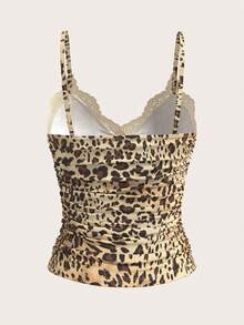 SHEIN ICON Summer Cheetah Leopard Print Contrast Lace Camisole Top - Multicolor - View 2