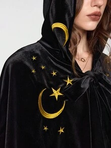 ROMWE EDITION Áo khoác nữ dáng Regular Fit thêu hình mặt trăng và ngôi sao, thích hợp cho lễ Halloween - màu đen - Xem 2