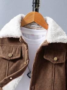 SHEIN Vacaura 青少年男孩休闲复古灯芯绒领羊毛夹克，适合秋冬季学校郊游